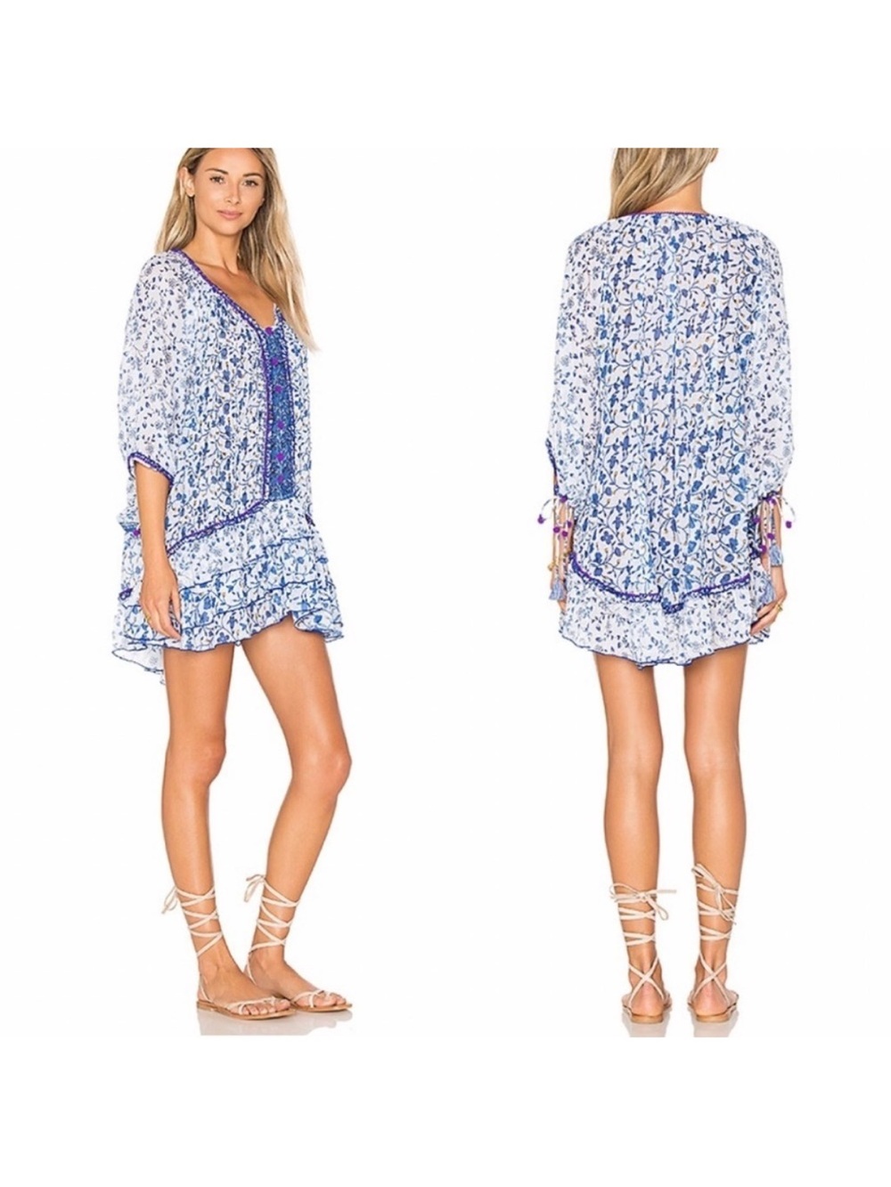 Poupette St Barth Bobo Poncho Dress in White Blue